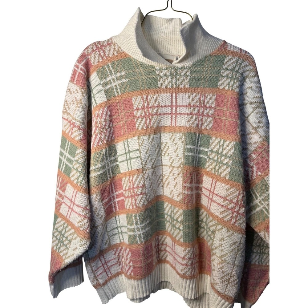 VTG Season Ticket Pastel Collared Knit Sweater Womens XL Baggy Pink Grandmacore